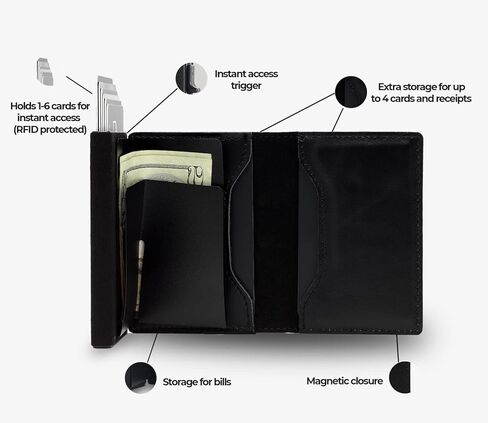 TITAN X Trifold Edition Wallet Compatible with Airtag | Minimalist Metal and Leather Wallet | for Men | for Front Pocket | RFID, Slim, Gift Boxed (Black Leather) in Saudi Arabia