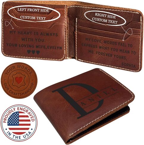 JW Classics، محفظة منقوشة مخصصة للرجال - محفظة جلدية مخصصة تحمل الاسم - هدية للأب، الزوج، الابن، الصديق، الجد - عيد الميلاد، عيد الأب، عيد الحب in Kuwait