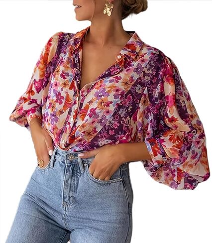 Button Down Shirts for Women Y2K Boho Floral Long Sleeve Flowy Blouse Cute Vintage Aesthetic Shirts Going Out Top in Saudi Arabia
