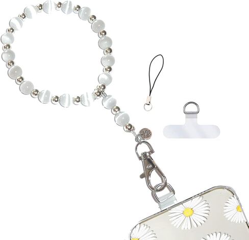 Hidden Hollow Beads Wrist iphone strap tether tab wristlet anti-drop hands free fits smart phone cases Apple Samsung Google universal accessories (Crystal) in Kuwait