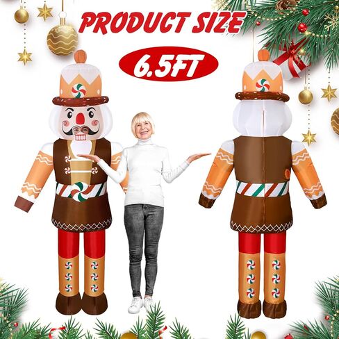 Soulchen 6.5 ft Christmas Nutcracker Soldier Inflatable Costume Decoration with Built in Fan, Gingerbread Candy Cane Christmas Blow up Nutcracker Inflatable Xmas for Holiday Party Outdoor Lawn Garden in Saudi Arabia