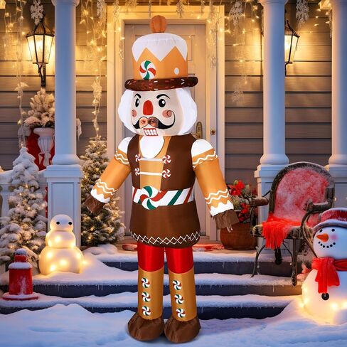 Soulchen 6.5 ft Christmas Nutcracker Soldier Inflatable Costume Decoration with Built in Fan, Gingerbread Candy Cane Christmas Blow up Nutcracker Inflatable Xmas for Holiday Party Outdoor Lawn Garden in Saudi Arabia