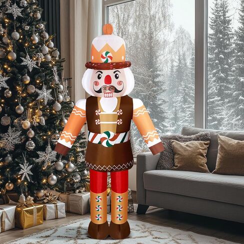 Soulchen 6.5 ft Christmas Nutcracker Soldier Inflatable Costume Decoration with Built in Fan, Gingerbread Candy Cane Christmas Blow up Nutcracker Inflatable Xmas for Holiday Party Outdoor Lawn Garden in Saudi Arabia