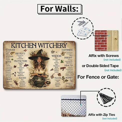 Kitchen Witch Herbguide_1 لوحة فنية جدارية من الألومنيوم الريفي وعلامة معدنية من القصدير - ديكور داخلي خارجي عتيق مقاس 8x12 بوصة للمنزل والمكتب والمقهى والفناء والحديقة والمزرعة in Saudi Arabia
