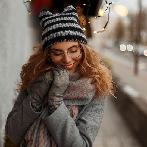قبعة صغيرة على شكل أذن قطة للنساء، قبعة صغيرة من الكروشيه للشتاء، قناع للوجه، قبعة بالاكلافا، إكسسوارات الجرونج باللون الأسود والرمادي in Kuwait