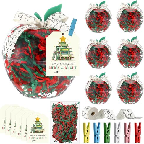 Chunful 6 Set Christmas Teacher Appreciation Gifts Include 6.1 x 4.3 Inch Large Plastic Apple Container with Cards Holders Raffia for Xmas Classroom School Party Decorations in Saudi Arabia