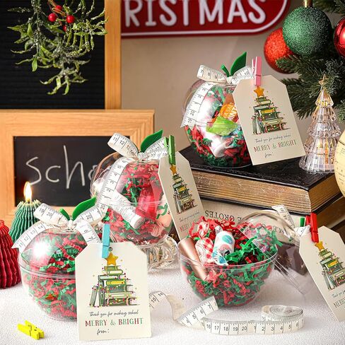 Chunful 6 Set Christmas Teacher Appreciation Gifts Include 6.1 x 4.3 Inch Large Plastic Apple Container with Cards Holders Raffia for Xmas Classroom School Party Decorations in Saudi Arabia
