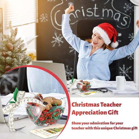 Chunful 6 Set Christmas Teacher Appreciation Gifts Include 6.1 x 4.3 Inch Large Plastic Apple Container with Cards Holders Raffia for Xmas Classroom School Party Decorations in Saudi Arabia