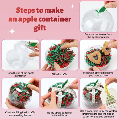 Chunful 6 Set Christmas Teacher Appreciation Gifts Include 6.1 x 4.3 Inch Large Plastic Apple Container with Cards Holders Raffia for Xmas Classroom School Party Decorations in Saudi Arabia