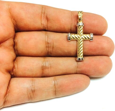14k Real Yellow Gold Twisted Cable Cross Mens Pendant, 25 X 15 mm in Saudi Arabia