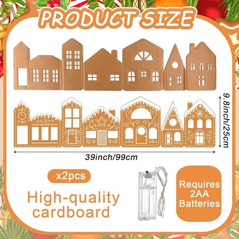 Epakh 6.6 FT DIY 2 Sets Christmas Gingerbread House Cardboard Kit with LED Lights Decor Village Kitchen Cabinets Make a Gingerbread House Craft Kit for Home Cabinets Christmas Party Decoration in Saudi Arabia