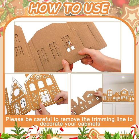 Epakh 6.6 FT DIY 2 Sets Christmas Gingerbread House Cardboard Kit with LED Lights Decor Village Kitchen Cabinets Make a Gingerbread House Craft Kit for Home Cabinets Christmas Party Decoration in Saudi Arabia