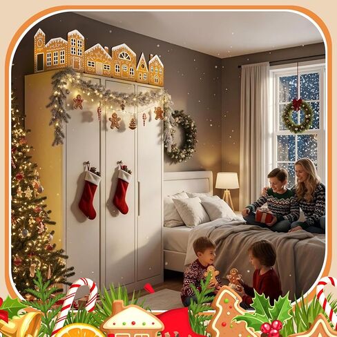 Epakh 6.6 FT DIY 2 Sets Christmas Gingerbread House Cardboard Kit with LED Lights Decor Village Kitchen Cabinets Make a Gingerbread House Craft Kit for Home Cabinets Christmas Party Decoration in Saudi Arabia