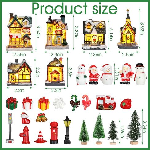 Liliful 46 Pcs Christmas Village House Sets Xmas Scene Figurines Decoration Lighted LED Christmas Village Resin Figurines Collectable Xmas Tree Scene Desktop Ornament for Holiday Party Decor (Rustic) in Saudi Arabia