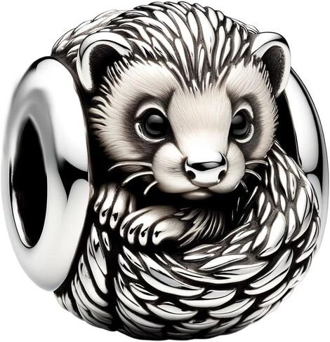 Bolenvi Ferret Charm Bead, 925 Sterling Silver Charms, Compatible with Pandora Charm Bracelets, Necklaces, and DIY Jewelry, Handcrafted with Black CZ Crystal in Saudi Arabia