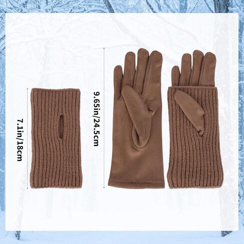 1 Pair of 2 in 1 Winter Gloves, Women Suede Winter Gloves with Fleece-Lined & Detachable Cuff Mitten for Cold-Weather Outdoor Hand Warming in Saudi Arabia