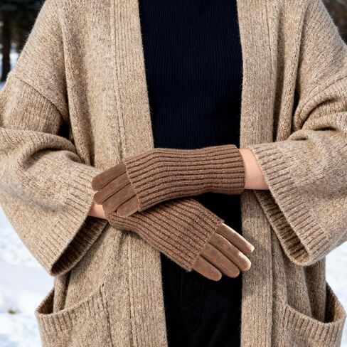 1 Pair of 2 in 1 Winter Gloves, Women Suede Winter Gloves with Fleece-Lined & Detachable Cuff Mitten for Cold-Weather Outdoor Hand Warming in Saudi Arabia