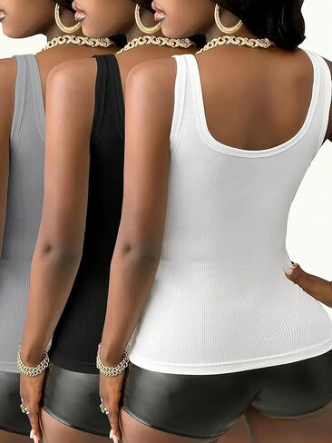 3-Pack V-Neck Plus Size Sleeveless Tank Tops, Solid Color Versatile Fashionable Layering Tops for Casual Wear in Saudi Arabia