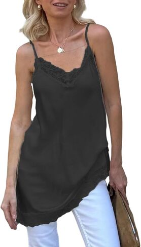 Women Satin Lace Camisole Sexy Silk Spaghetti Strap Tank Top Lace Patchwork Loose Cami Top Y2k Streetwear in Saudi Arabia