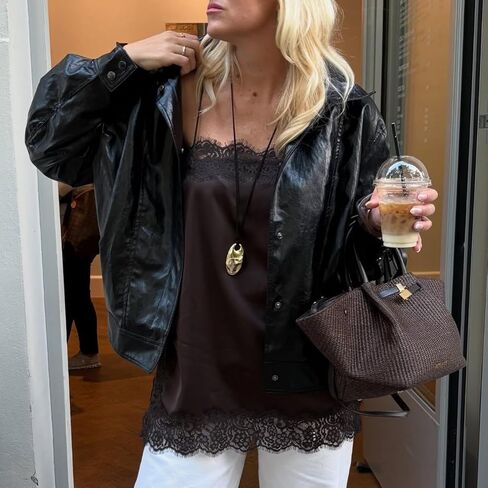 Women Satin Lace Camisole Sexy Silk Spaghetti Strap Tank Top Lace Patchwork Loose Cami Top Y2k Streetwear in Saudi Arabia