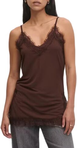 Women Satin Lace Camisole Sexy Silk Spaghetti Strap Tank Top Lace Patchwork Loose Cami Top Y2k Streetwear in Saudi Arabia