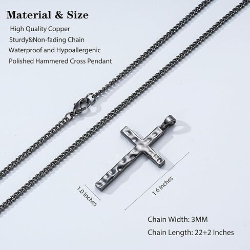 Cross Necklace for Men Boys - Hammered Cross Pendant with Cuban Chain Unique Crucifix Necklaces Christmas Christian Religious Jewelry Gifts 22+2 Inches in Saudi Arabia