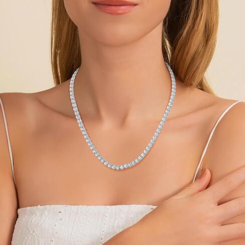 Diamond2Deal 14K White Gold Lab-Grown Diamond Tennis Straight Line Necklace 16 inch (10 Carat, E-F Color, VS1 Clarity) in Saudi Arabia