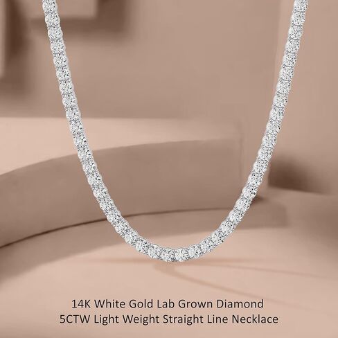 Diamond2Deal 14K White Gold Lab-Grown Diamond Tennis Straight Line Necklace 16 inch (10 Carat, E-F Color, VS1 Clarity) in Saudi Arabia