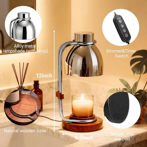 Candle Warmer Lamp with Timer,Dimmable Electric Candle Warmers,Elegant Home Decor Warming Heater As Birthday Gifts for Women Mom Jar Candle Lovers,Friends Use in Bedroom (Chrome) in Saudi Arabia