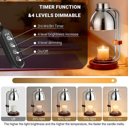 Candle Warmer Lamp with Timer,Dimmable Electric Candle Warmers,Elegant Home Decor Warming Heater As Birthday Gifts for Women Mom Jar Candle Lovers,Friends Use in Bedroom (Chrome) in Saudi Arabia