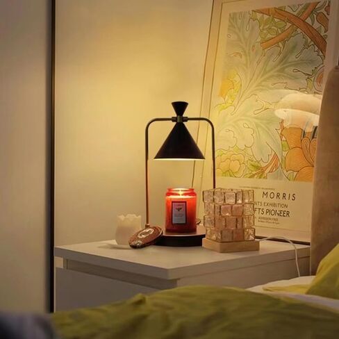 مصباح تدفئة الشموع من OurLeeme - مصباح تدفئة الشموع الكهربائية الخافت مع مؤقت مصباح شمعة معدني عتيق لشموع الجرة وحاملات الشموع العطرية لديكور المنزل (مع لمبتين، أسود) in Kuwait