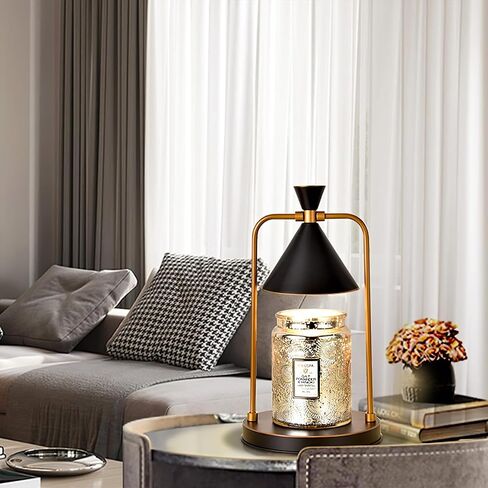 مصباح تدفئة الشموع من OurLeeme - مصباح تدفئة الشموع الكهربائية الخافت مع مؤقت مصباح شمعة معدني عتيق لشموع الجرة وحاملات الشموع العطرية لديكور المنزل (مع لمبتين، أسود) in Kuwait