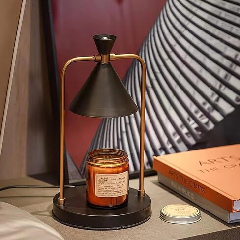 مصباح تدفئة الشموع من OurLeeme - مصباح تدفئة الشموع الكهربائية الخافت مع مؤقت مصباح شمعة معدني عتيق لشموع الجرة وحاملات الشموع العطرية لديكور المنزل (مع لمبتين، أسود) in Kuwait