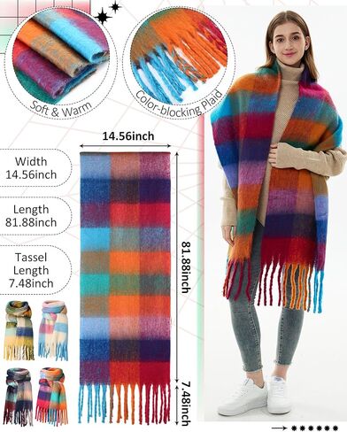 4 Pcs Large Chunky Plaid Scarf for Women Checked Scarf Shawl Blanket Warm Oversized Long Thick Gift in Saudi Arabia