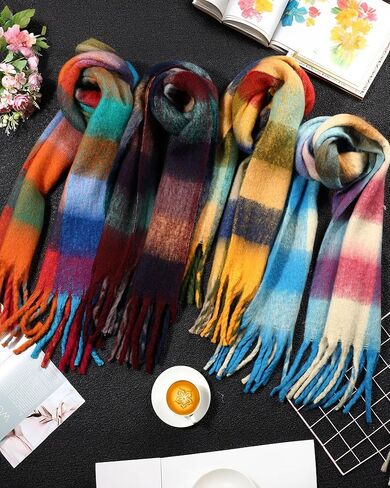 4 Pcs Large Chunky Plaid Scarf for Women Checked Scarf Shawl Blanket Warm Oversized Long Thick Gift in Saudi Arabia