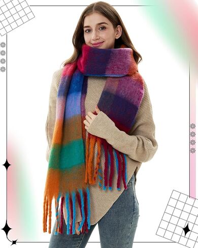 4 Pcs Large Chunky Plaid Scarf for Women Checked Scarf Shawl Blanket Warm Oversized Long Thick Gift in Saudi Arabia