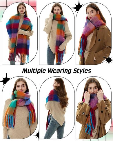4 Pcs Large Chunky Plaid Scarf for Women Checked Scarf Shawl Blanket Warm Oversized Long Thick Gift in Saudi Arabia