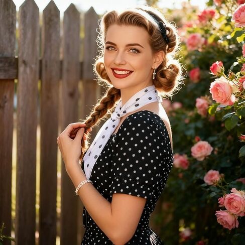 Polka Dot Headband for Women, 2 Pieces Chiffon Scarf Polka Dot Scarf Vintage Bandana Headband Retro Neck Scarves 1950s Accessories for Women Girls, Black+White in Saudi Arabia