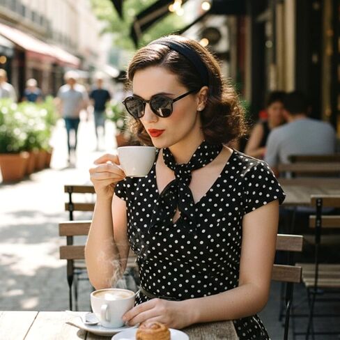 Polka Dot Headband for Women, 2 Pieces Chiffon Scarf Polka Dot Scarf Vintage Bandana Headband Retro Neck Scarves 1950s Accessories for Women Girls, Black+White in Saudi Arabia