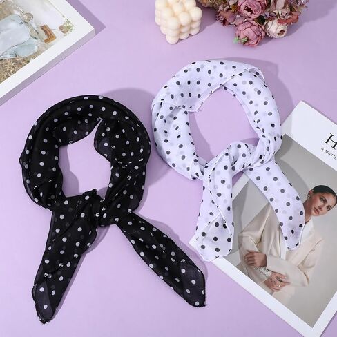 Polka Dot Headband for Women, 2 Pieces Chiffon Scarf Polka Dot Scarf Vintage Bandana Headband Retro Neck Scarves 1950s Accessories for Women Girls, Black+White in Saudi Arabia