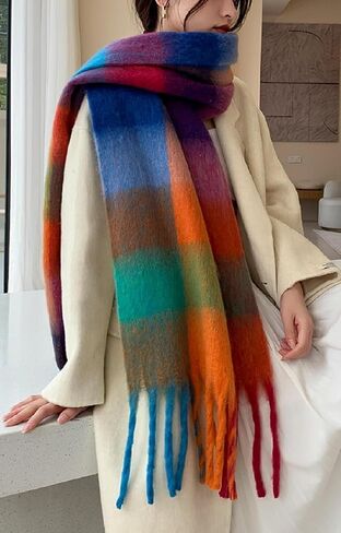 Winter Women Warm Scarf Long Shawl Large Scarves Cold Weather Thick Blanket Scarfs Colorful Plaid in Saudi Arabia