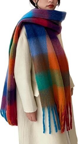 Winter Women Warm Scarf Long Shawl Large Scarves Cold Weather Thick Blanket Scarfs Colorful Plaid in Saudi Arabia
