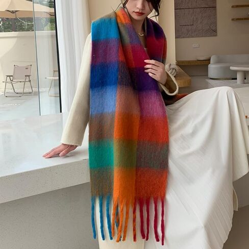 Winter Women Warm Scarf Long Shawl Large Scarves Cold Weather Thick Blanket Scarfs Colorful Plaid in Saudi Arabia