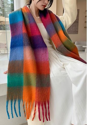 Winter Women Warm Scarf Long Shawl Large Scarves Cold Weather Thick Blanket Scarfs Colorful Plaid in Saudi Arabia
