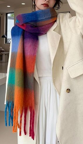 Winter Women Warm Scarf Long Shawl Large Scarves Cold Weather Thick Blanket Scarfs Colorful Plaid in Saudi Arabia