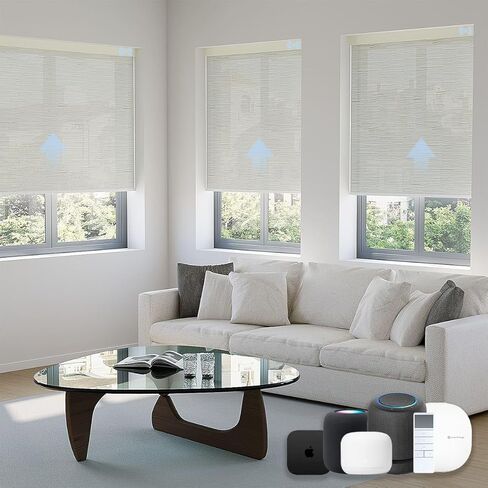 Motorized Blinds with Remote, Light Filtering Smart Blinds for Windows Automatic Roller Shades Compatible with Alexa, Motorized Shades Customized for Living Room Home Office (Jacquard White) in Saudi Arabia