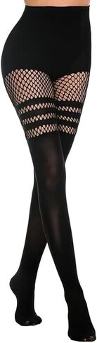 Thigh High Tights Mock Suspender Pantyhose Striped Goth Fishnets in Saudi Arabia
