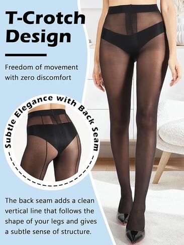 DancMolly BackSeam Tights for Women Black T-Crotch Cuban Heel Stockings, 2 Pairs in Saudi Arabia
