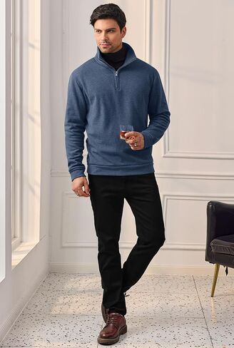 Men's Quarter Zip Pullover Soft Fleece-Lined Mock Neck Thermal Casual Long Sleeve Sweatshirt (S-2XL) in Saudi Arabia
