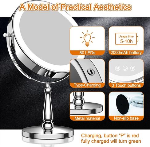 Makeup Mirror with Lights, 9 Inch 20X Magnifying Mirror with Light and 3 Colors for Women, Vanity Mirror with Lights and Adjustable Brightness, Lighted Magnified Mirrors for Delicate Makeup in Saudi Arabia